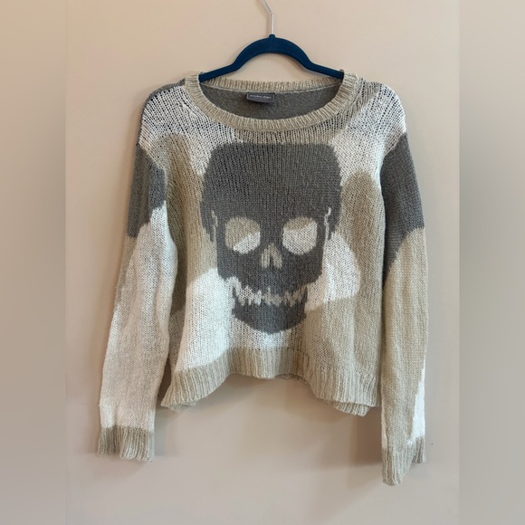 Wooden Ships Sweaters - Wooden Ships Gray Skull Tan Camo Open Weave Mohair Wool Oversized Sweater Top